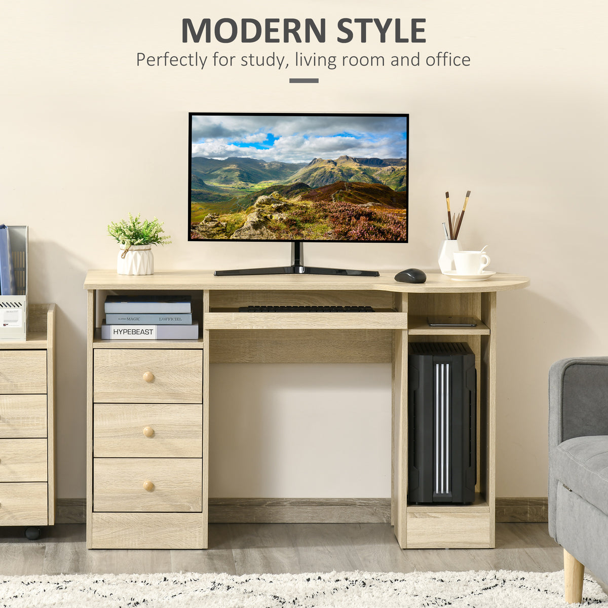 Modern computer desk with storage and drawers