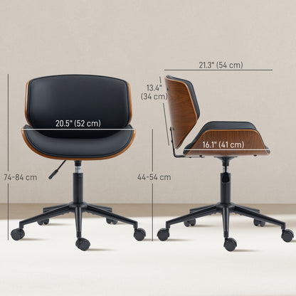 Silla de oficina moderna de mediados de siglo sin reposabrazos con ruedas