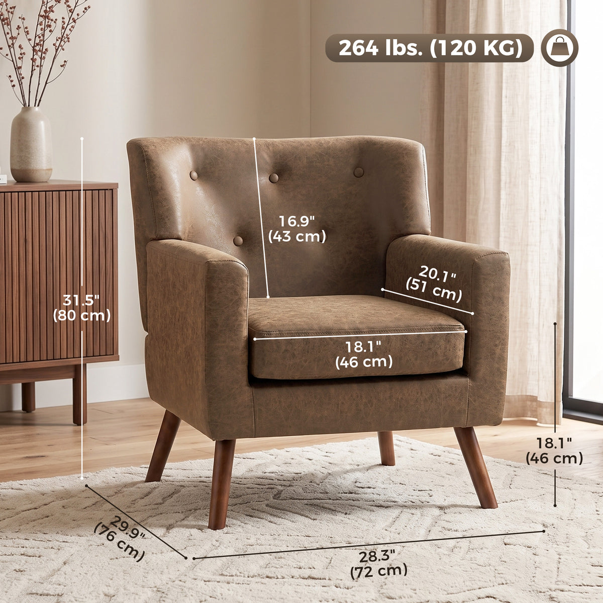 Mid-Century Modern PU Leather Accent Chair