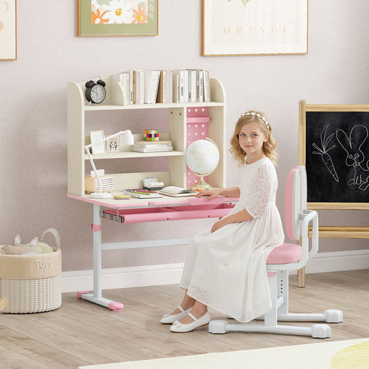 Kids Desk and Chair Set with Tilt and Adjustable Height