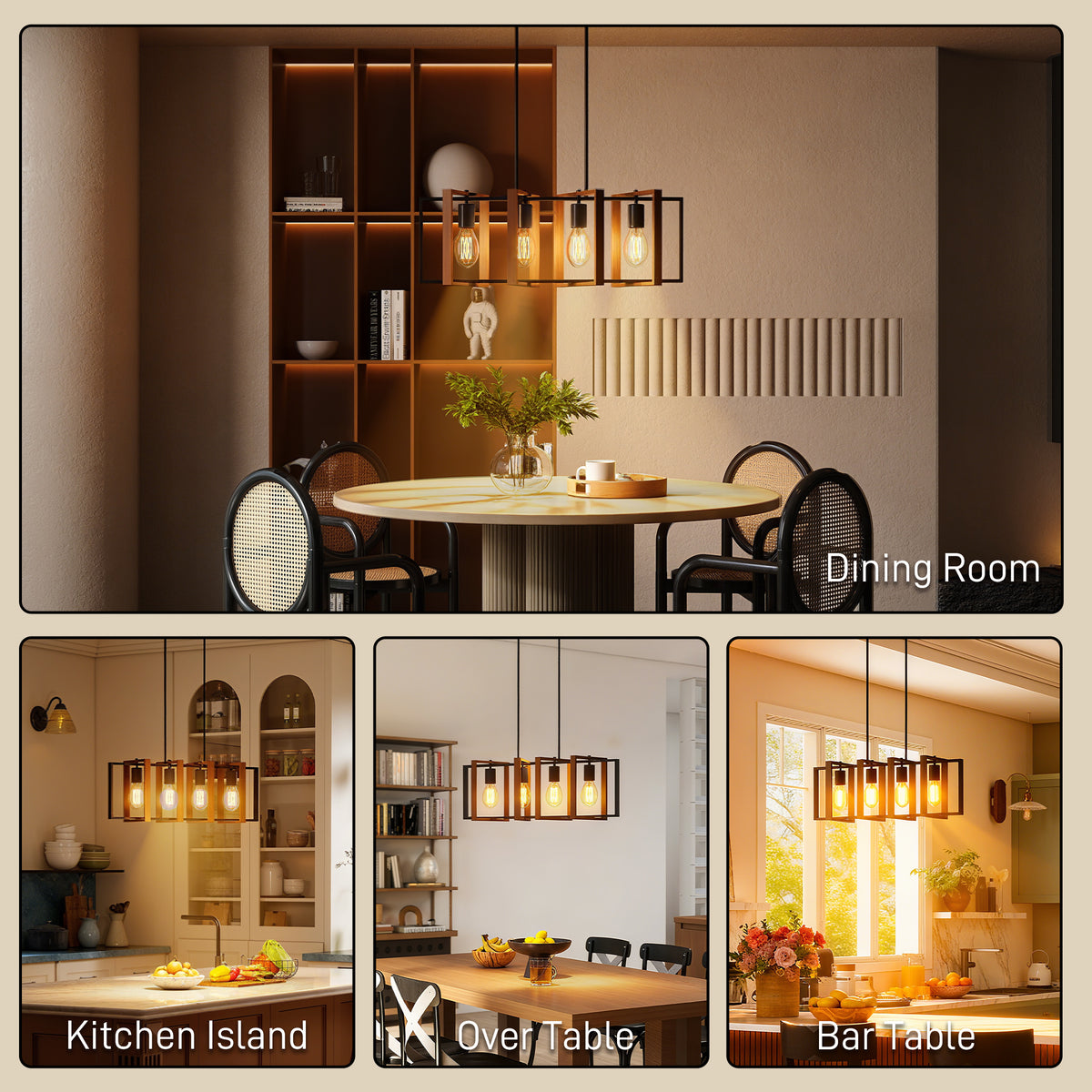 Farmhouse Linear Pendant Light 4 Rotatable Frames
