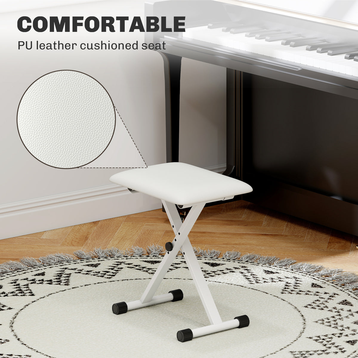Adjustable Folding Piano Bench Padded Seat