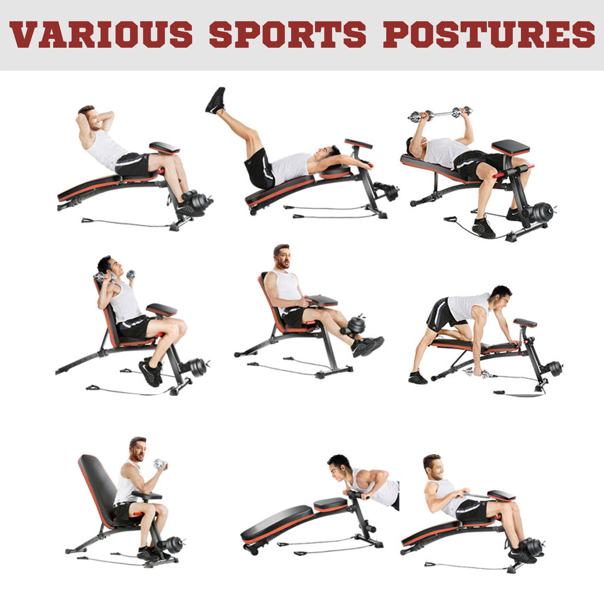 Banco de entrenamiento plegable y ajustable para musculación en casa