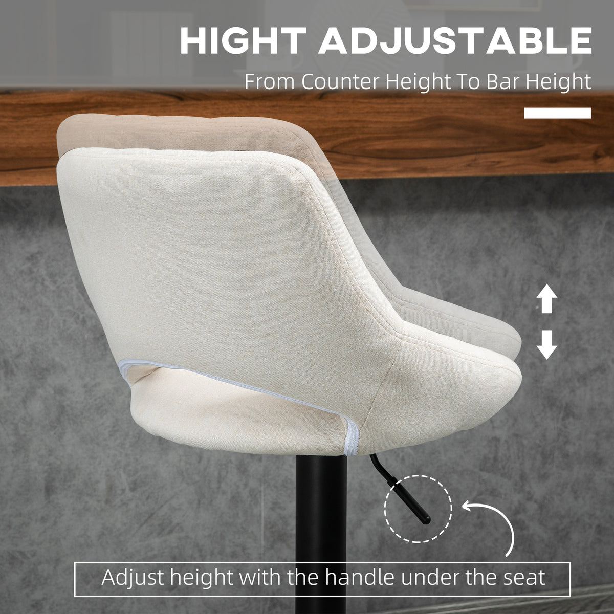 Swivel Adjustable Bar Stools Linen Upholstered — Set of 2