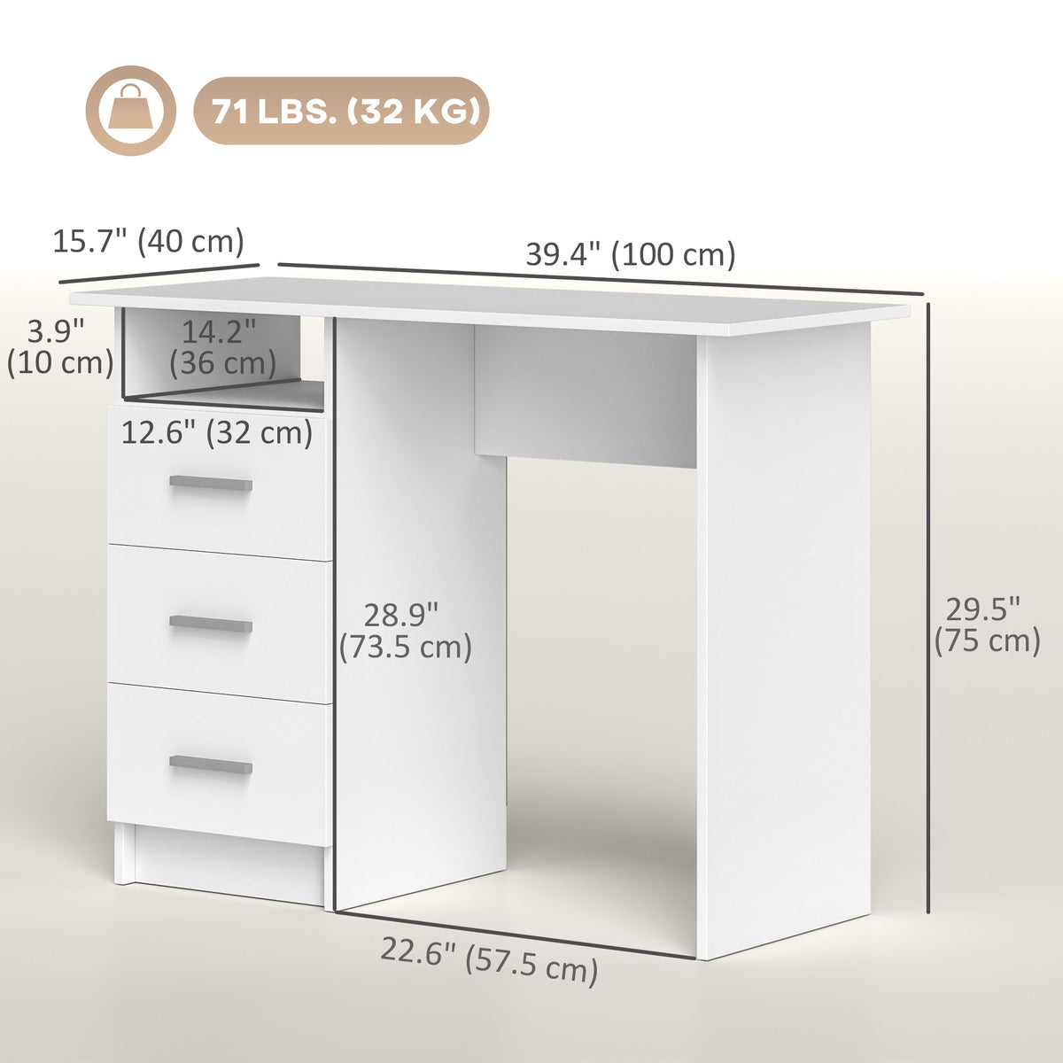 Computer Desk with 3 Drawers and Open Shelf