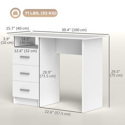 Computer Desk with 3 Drawers and Open Shelf