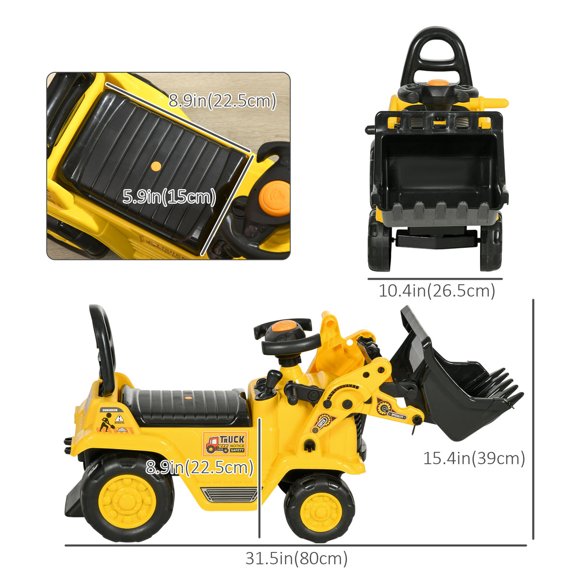 3-in-1 Ride-On Bulldozer with Bucket Horn and Storage