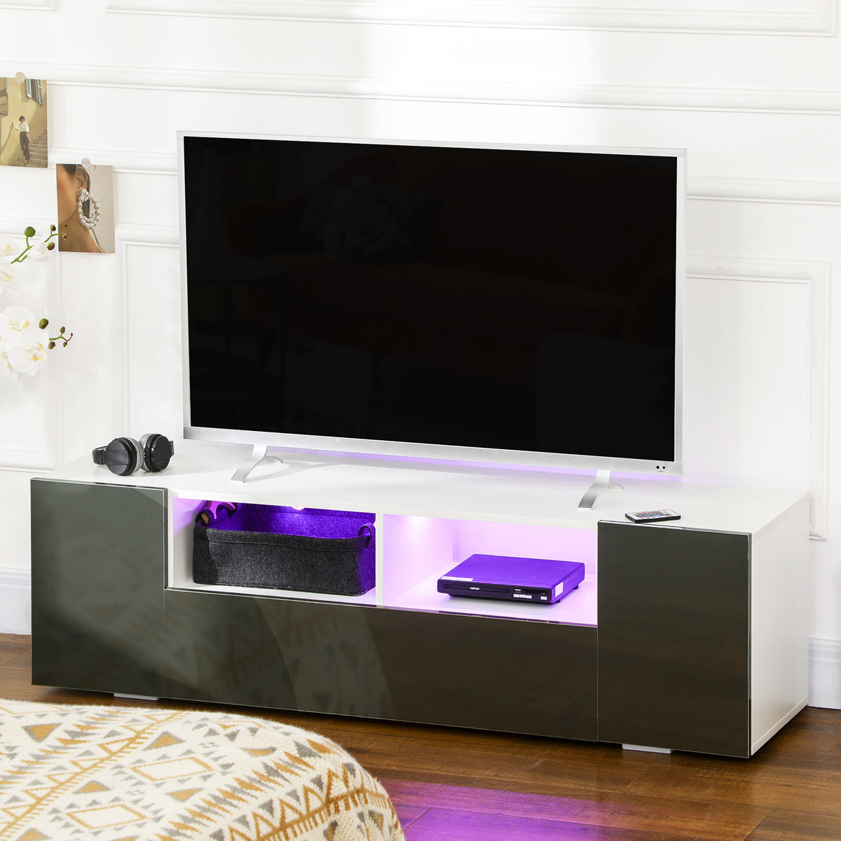 TV Stand with LED Lights and Storage