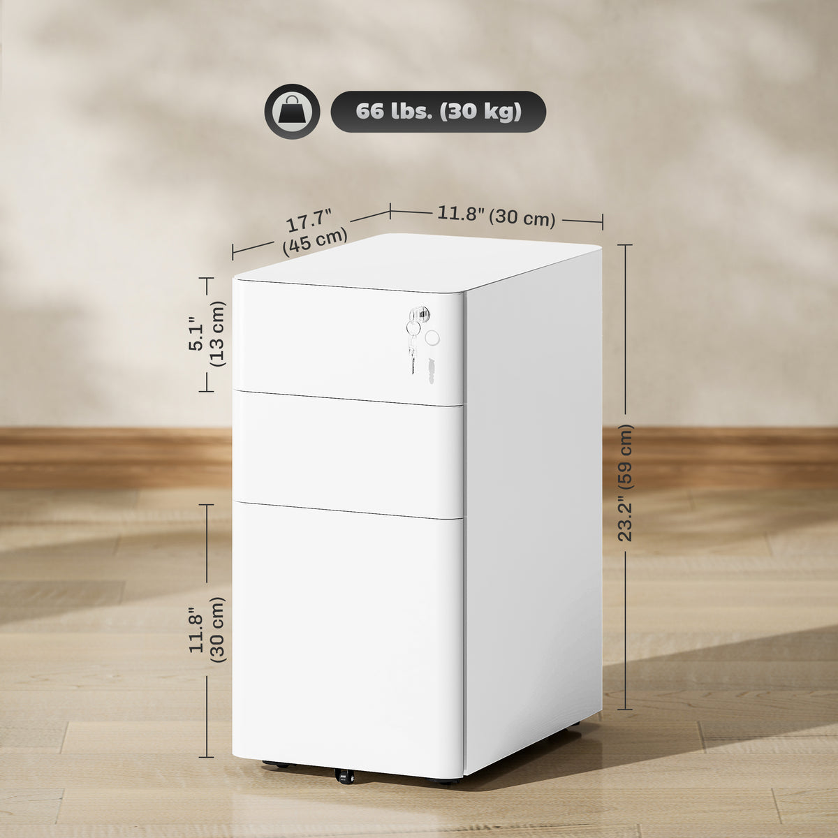 3 Drawer Steel Lockable Office Filing Cabinet