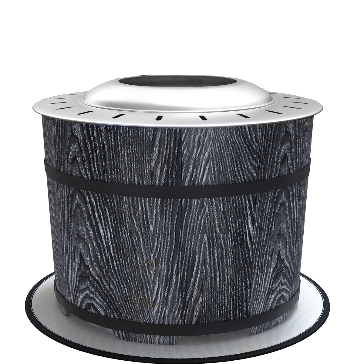 Brasero exterior sin humo con alfombra protectora
