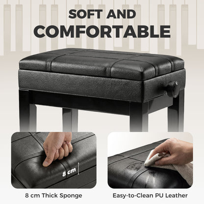 Faux leather adjustable piano bench with storage