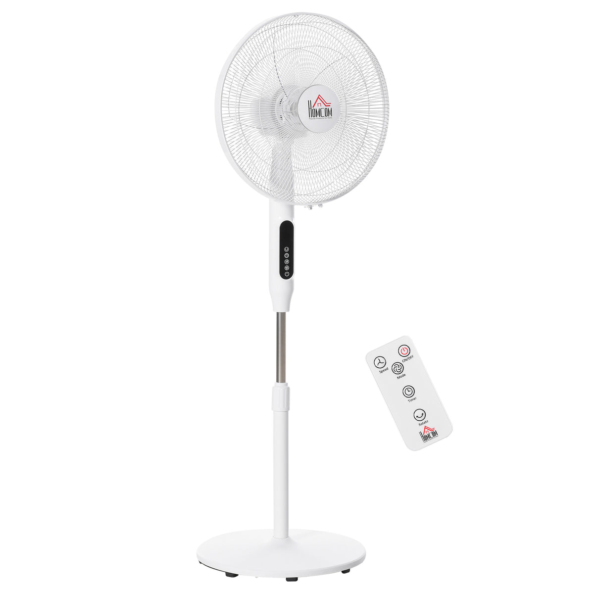 Standing floor fan with remote control adjustable height