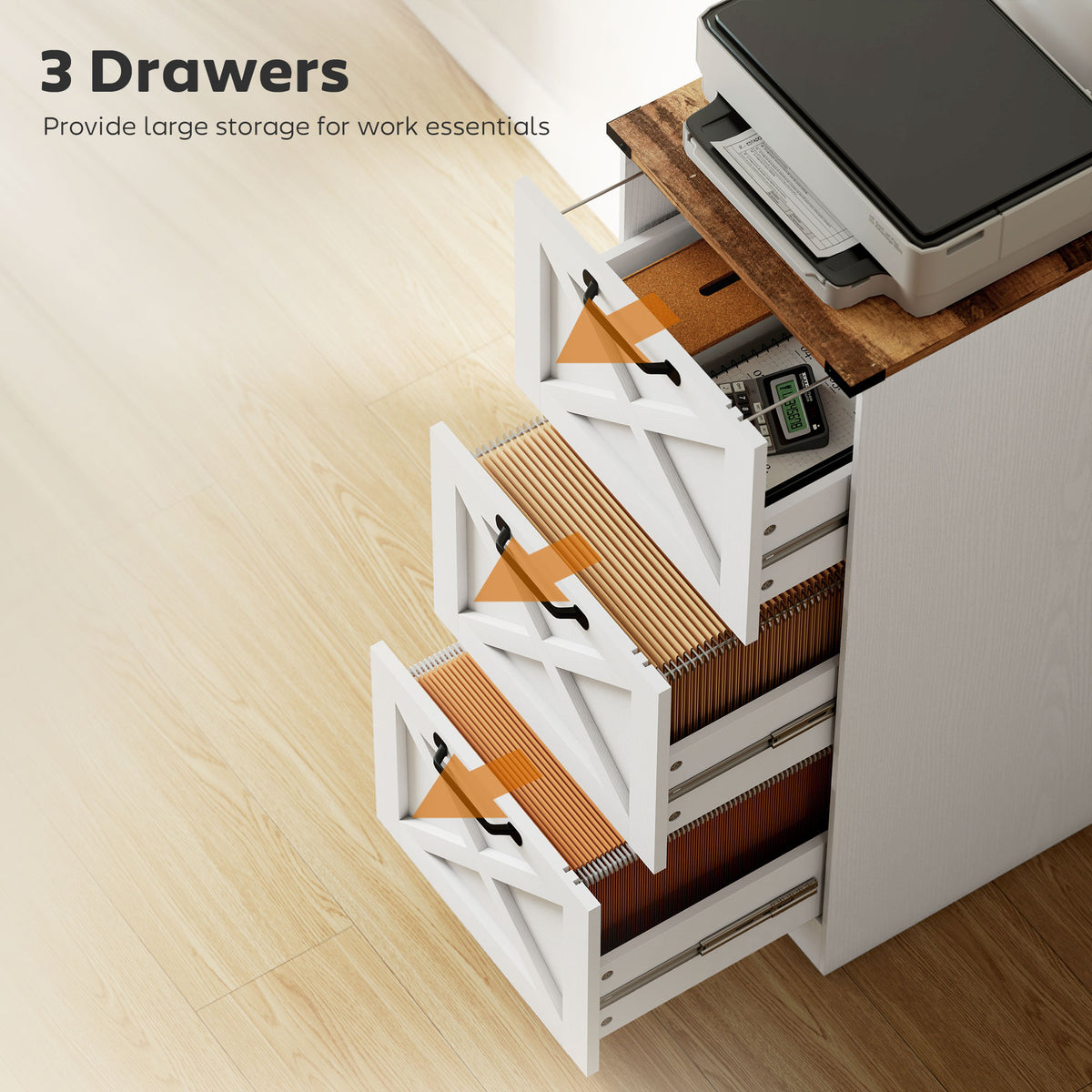 3 Drawer Farmhouse Vertical Filing Cabinet