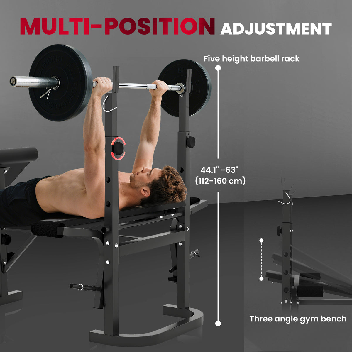 Adjustable all-in-one weight bench with rack