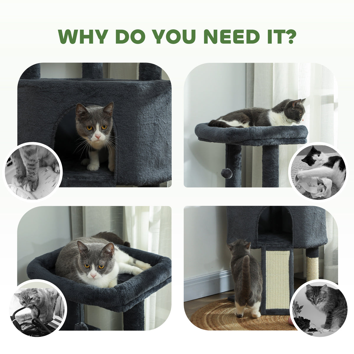 Multi-level cat tree with condo and hammock 47 inch