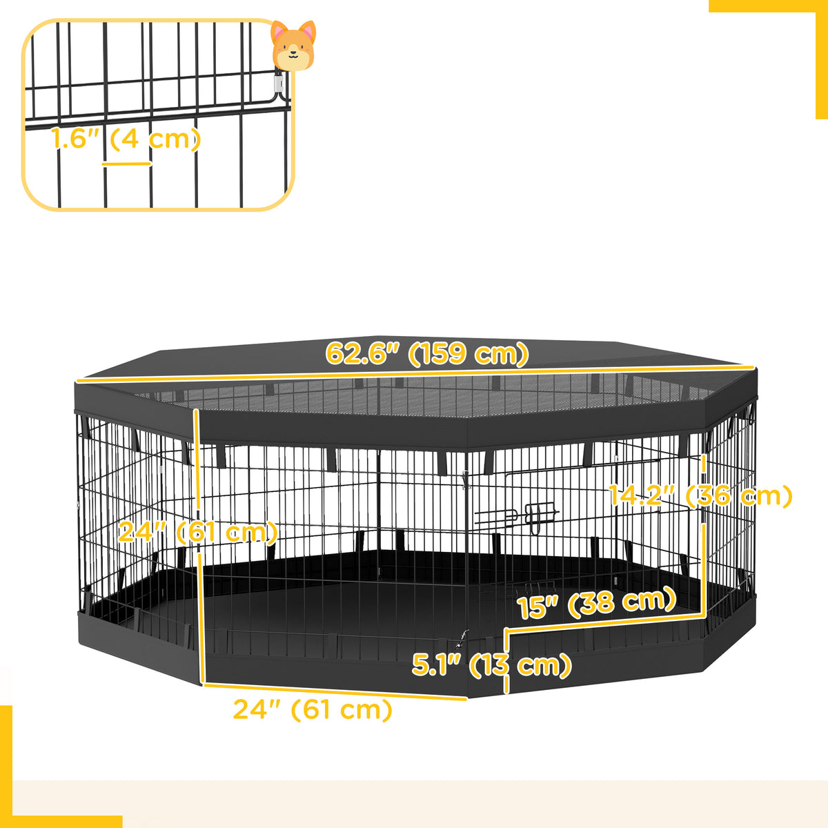 Parque plegable para perros de 8 paneles con techo