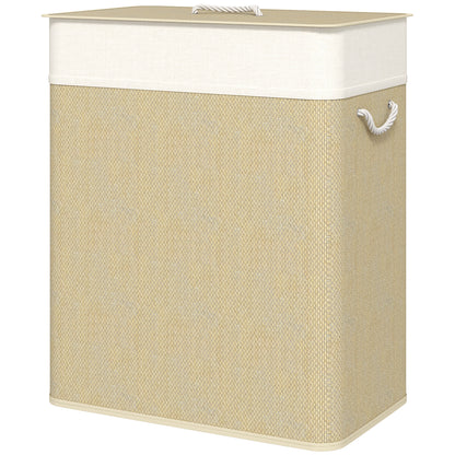 Cesto de ropa doble de bambú de 100 L con tapa