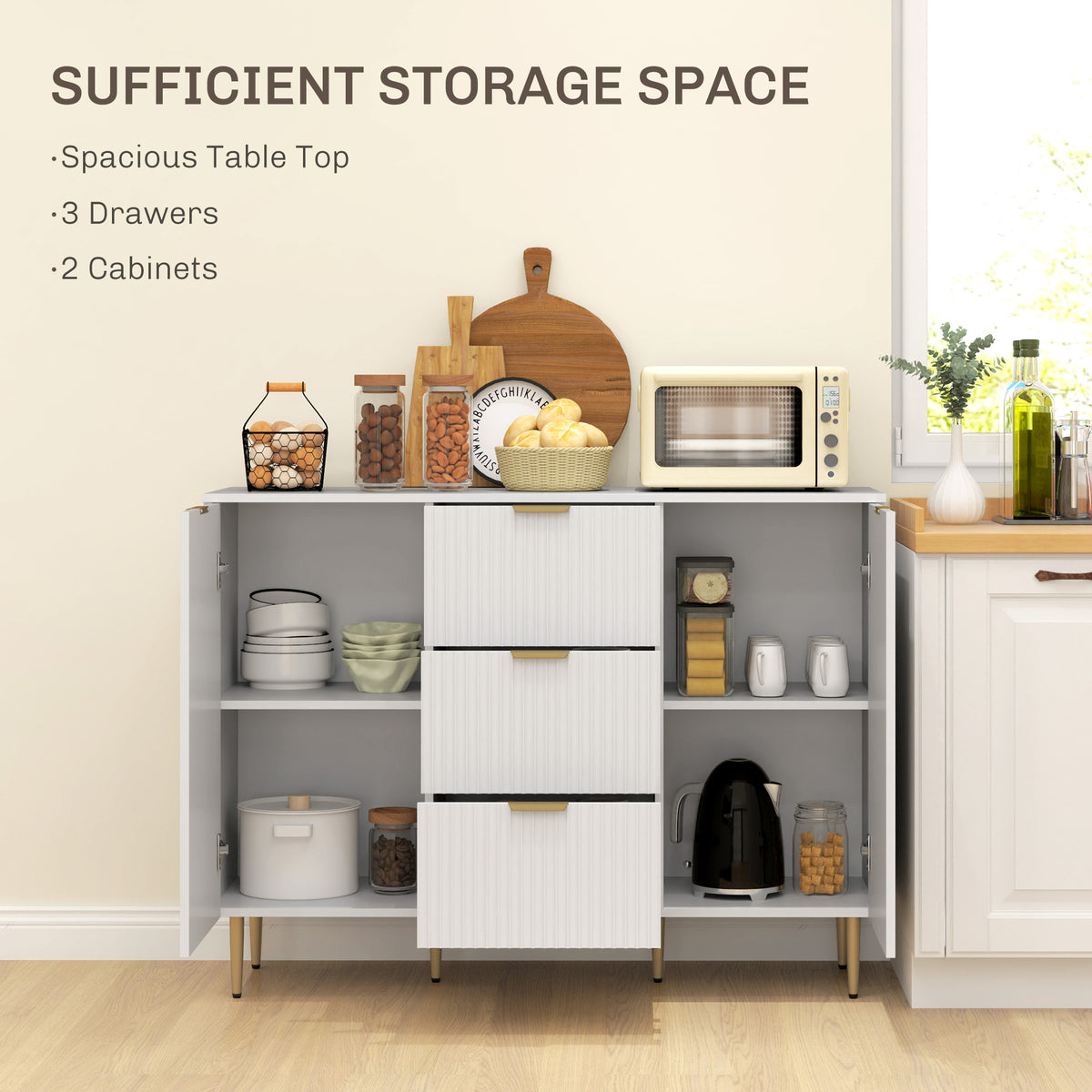 Kitchen Buffet Cabinet with Drawers and Adjustable Shelves