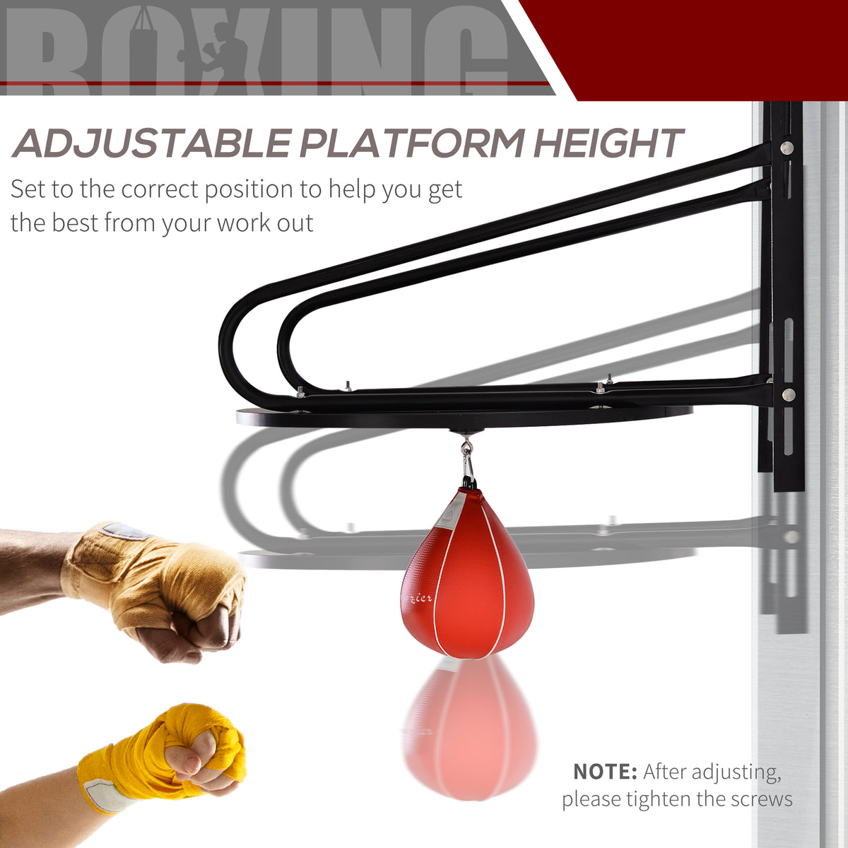 Wall-mounted speed bag boxing platform adjustable height