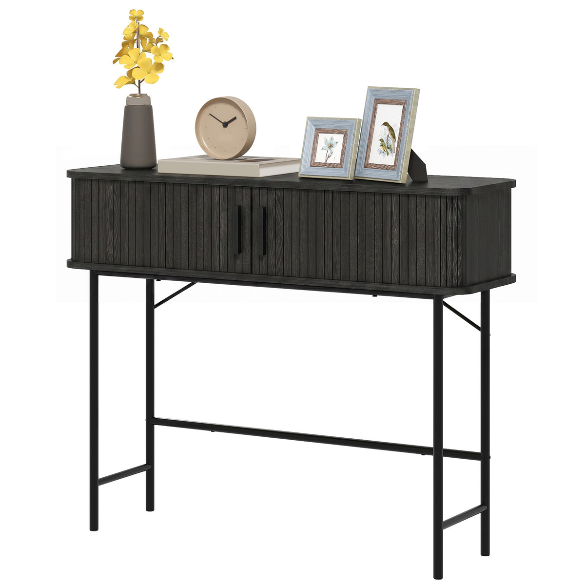 Mid-Century Console Table with Tambour Doors and Storage