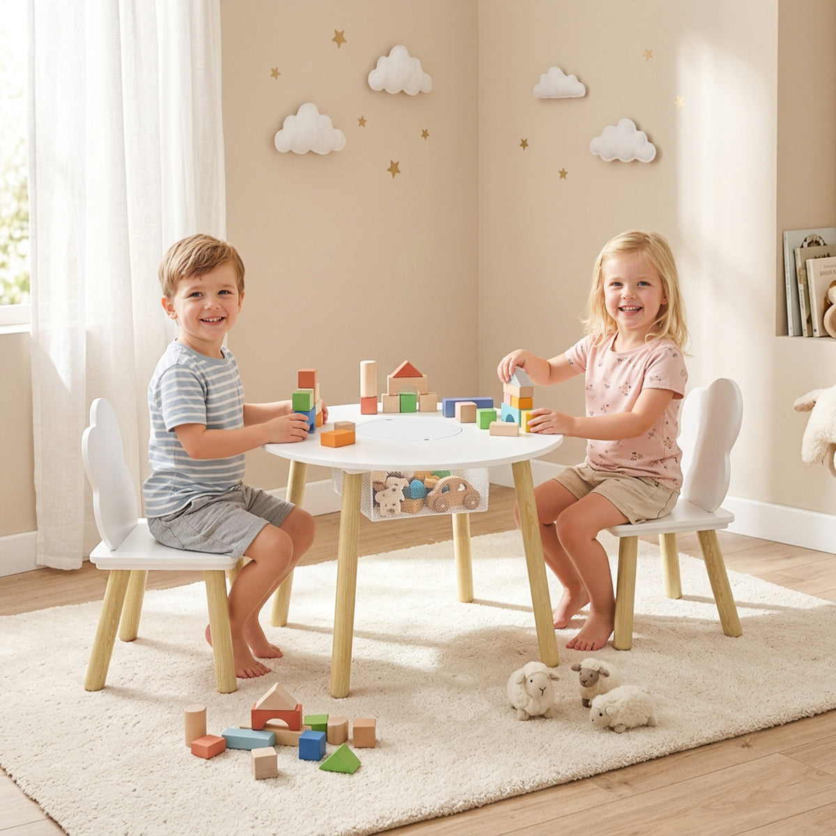Kids Table and Cloud Chairs Set — Set of 3