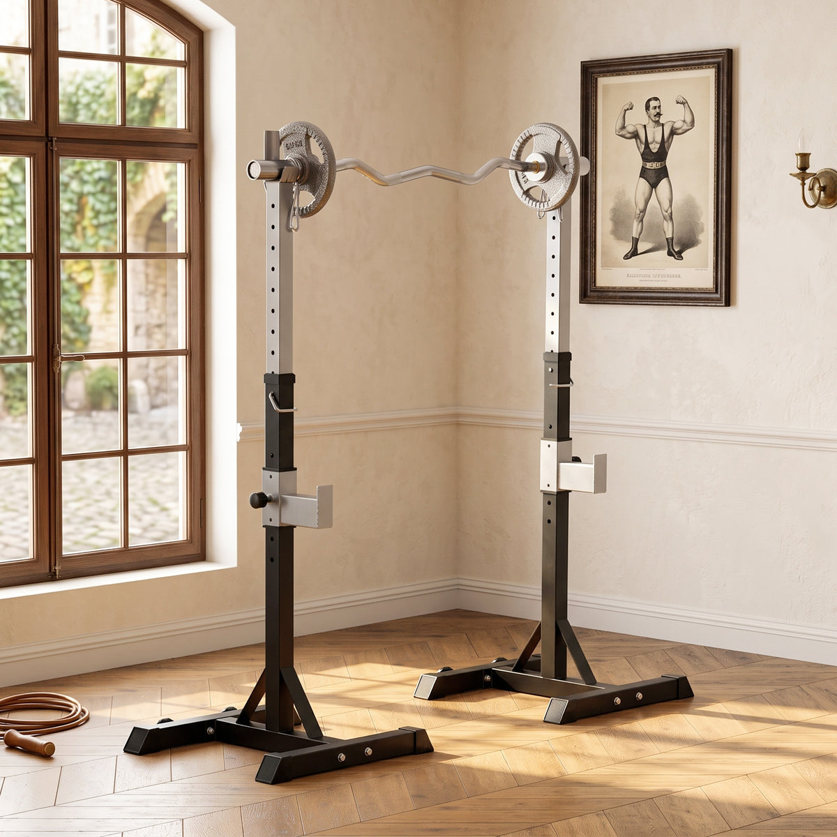 Soporte para sentadillas ajustable, robustez de acero — Lote de 2
