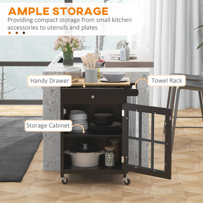 Rolling kitchen cart with drawer and cabinet