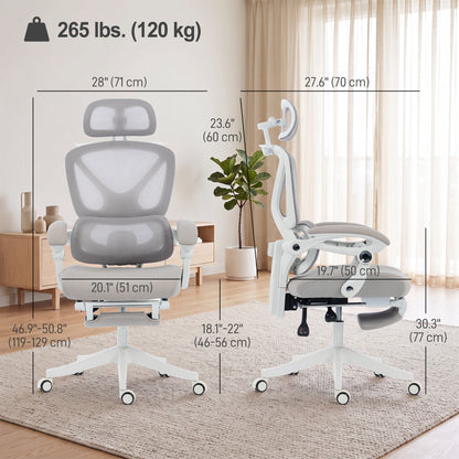 Silla de oficina ergonómica de malla con reposacabezas y reposapiés