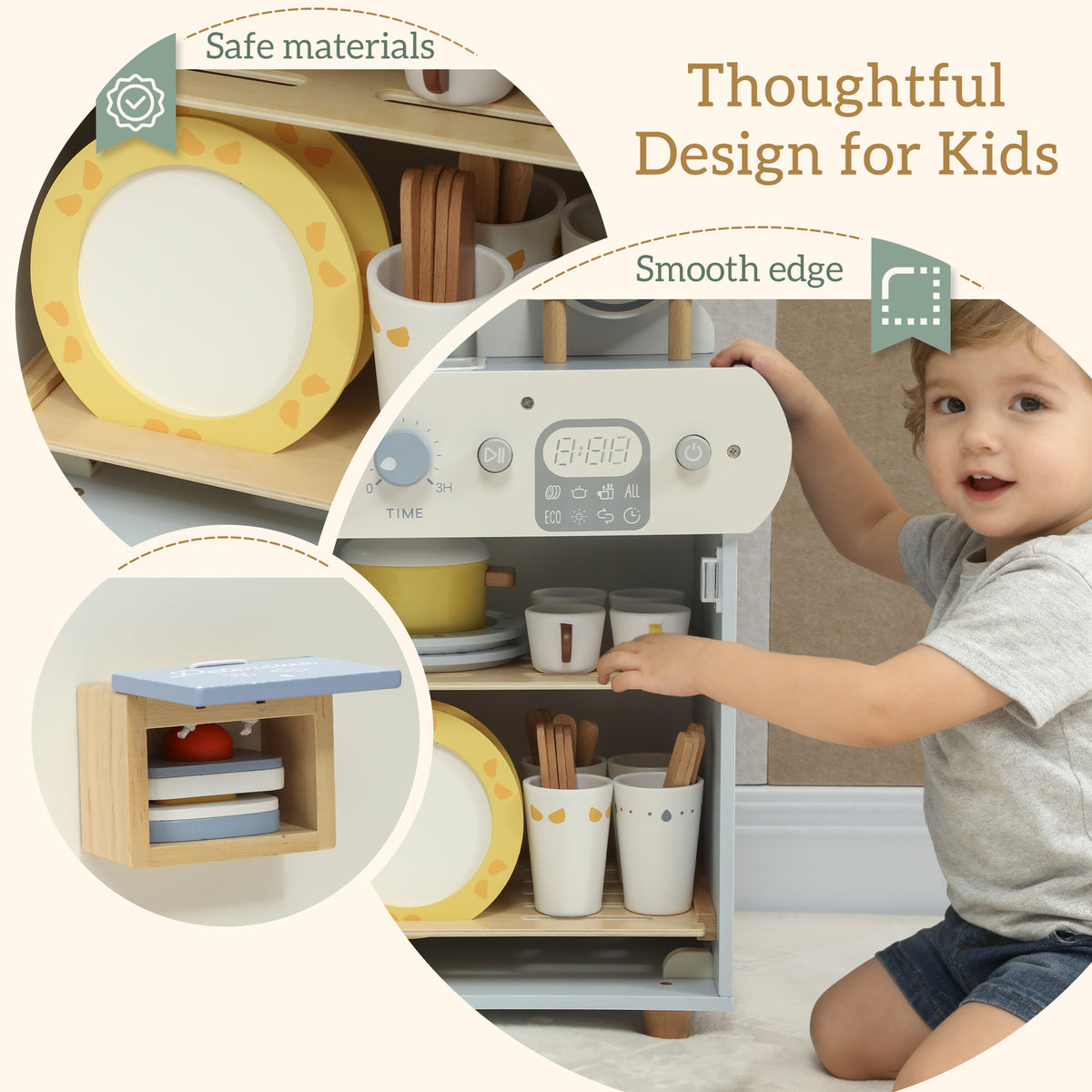 Wooden dishwasher playset toy for kids — Set of 32