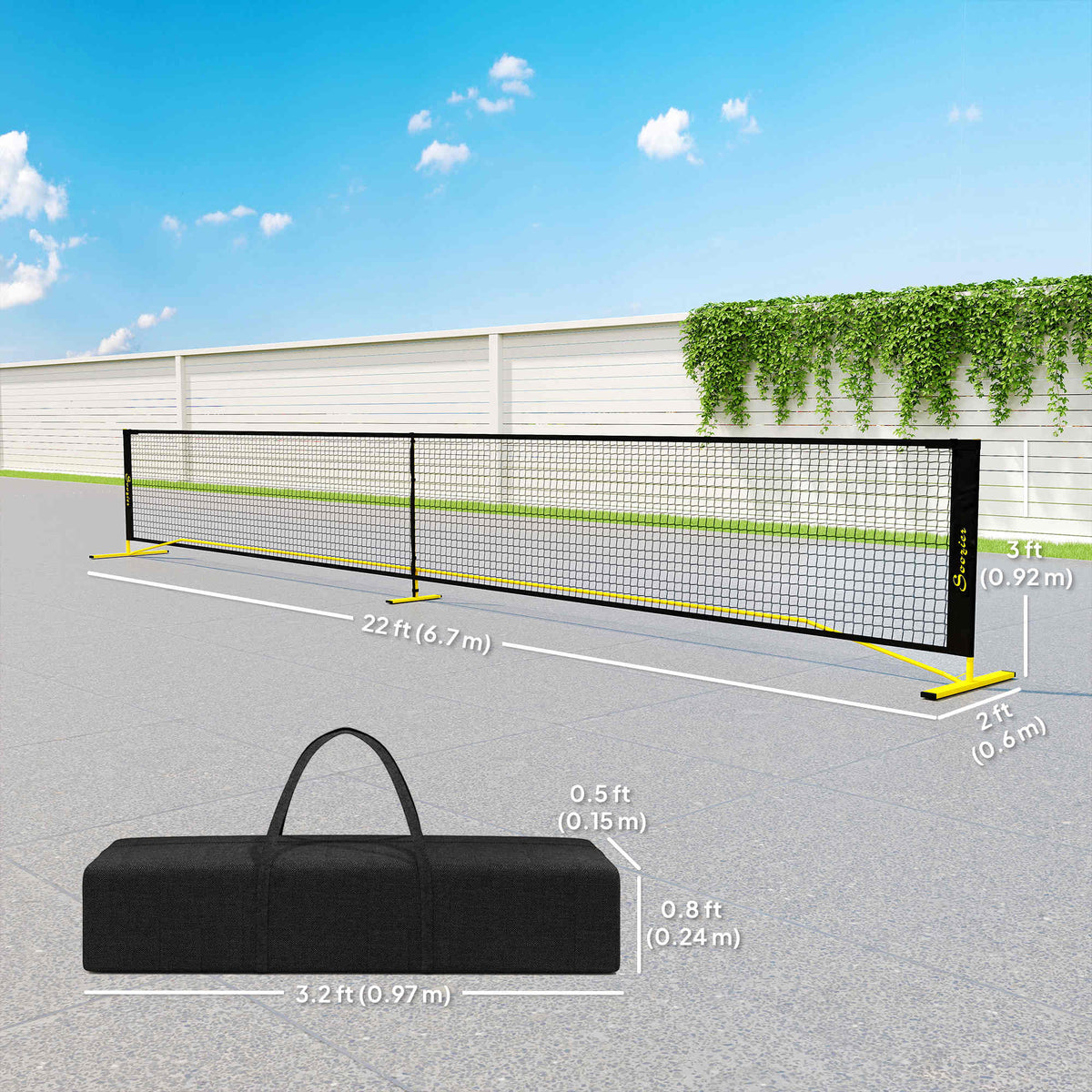 Portable regulation size pickleball net with carrying bag