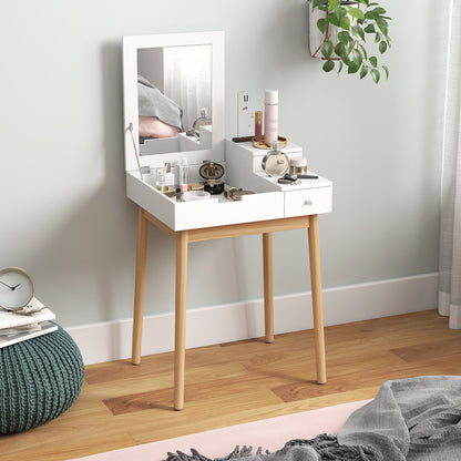 Vanity table with flip-up mirror and drawers