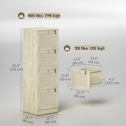 4-Drawer Locking Filing Cabinet Boho Rattan Style