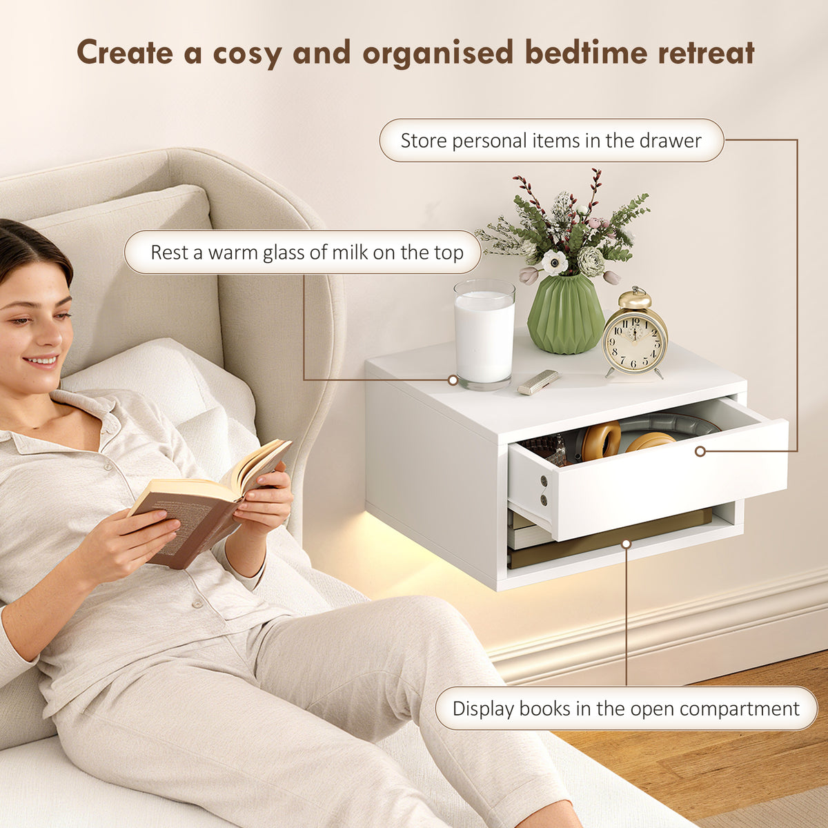 Floating smart LED bedside table — Set of 2