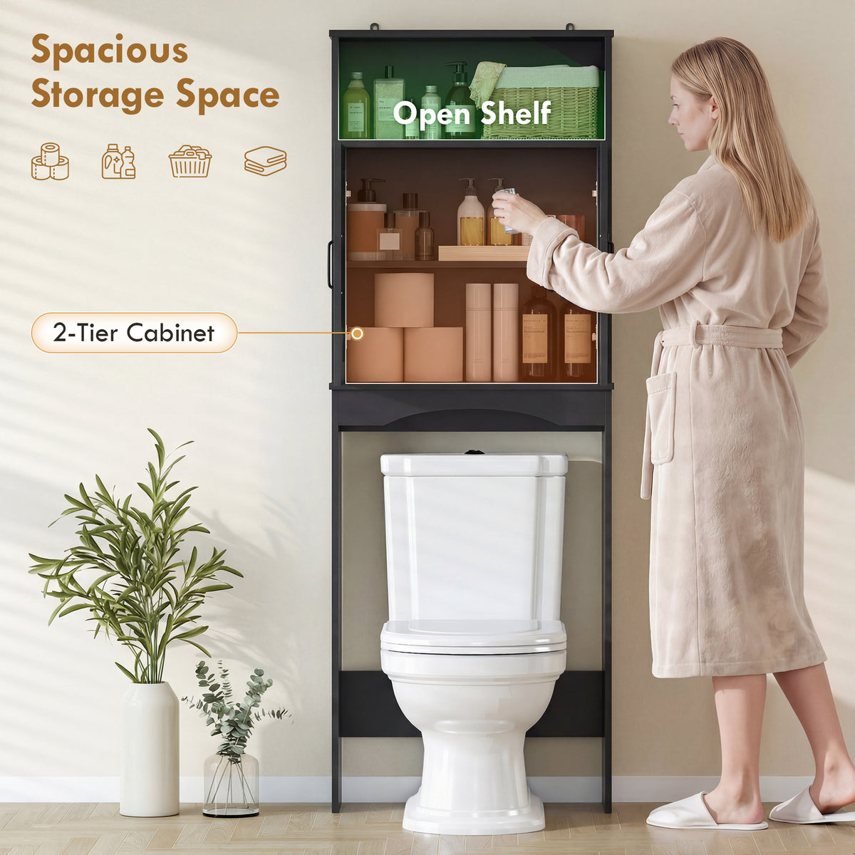 Over-the-toilet freestanding storage shelf bathroom organizer