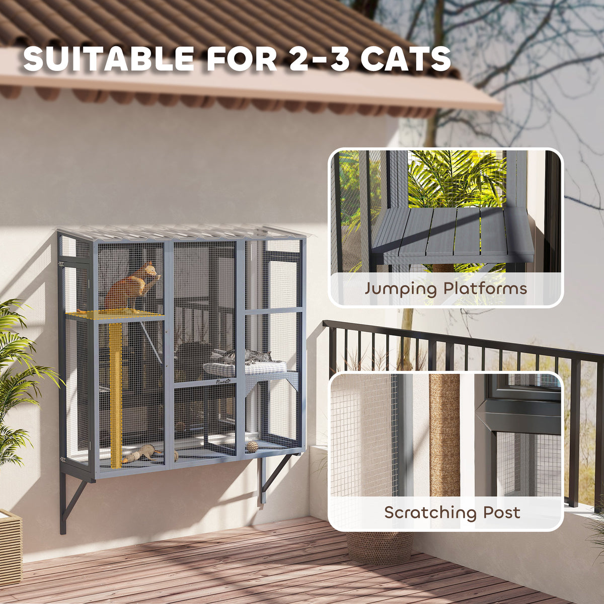 Rejilla exterior para gatos de 3 niveles con plataformas