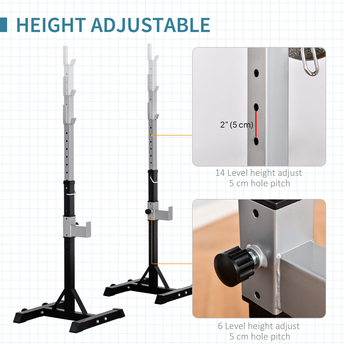 Soporte para sentadillas ajustable, robustez de acero — Lote de 2