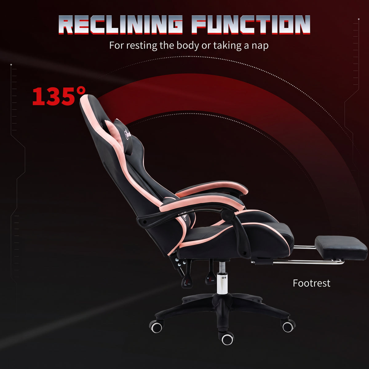 Ergonomic gaming chair in faux leather with footrest