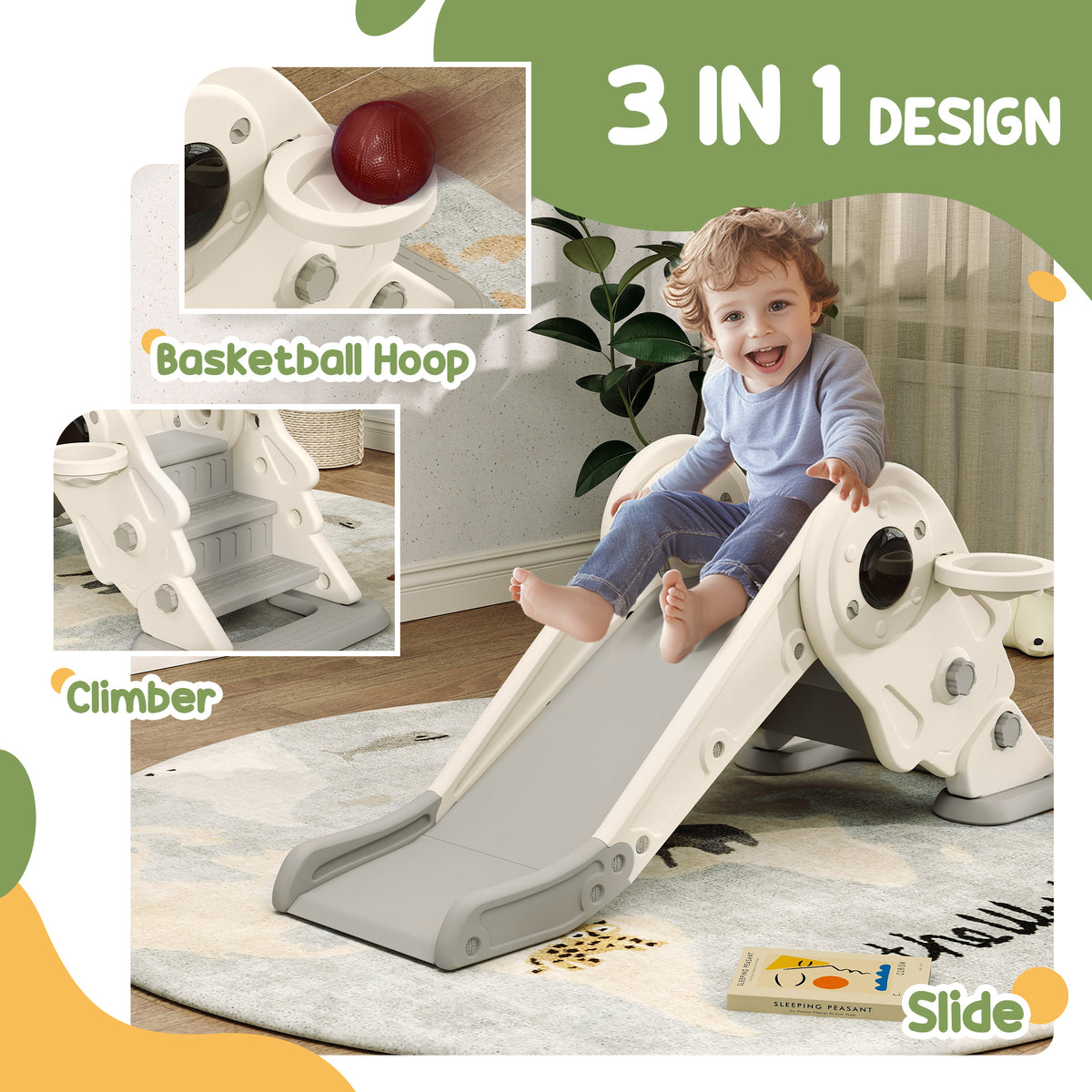 3-in-1 Foldable Toddler Slide