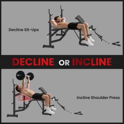 Banco de musculación regulable con soporte para sentadillas
