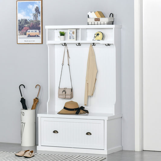 Mueble de entrada con banco de almacenamiento y percheros 164 cm