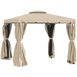 Double Roof Patio Gazebo with Curtains and Mesh Screen