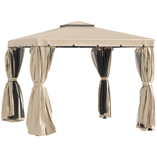 Double Roof Patio Gazebo with Curtains and Mesh Screen