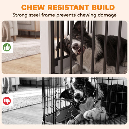 Dog crate furniture with sliding barn door