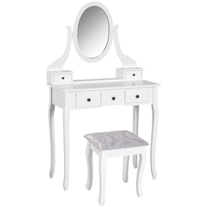 Vanity desk with stool rotating mirror 360° 5 drawers
