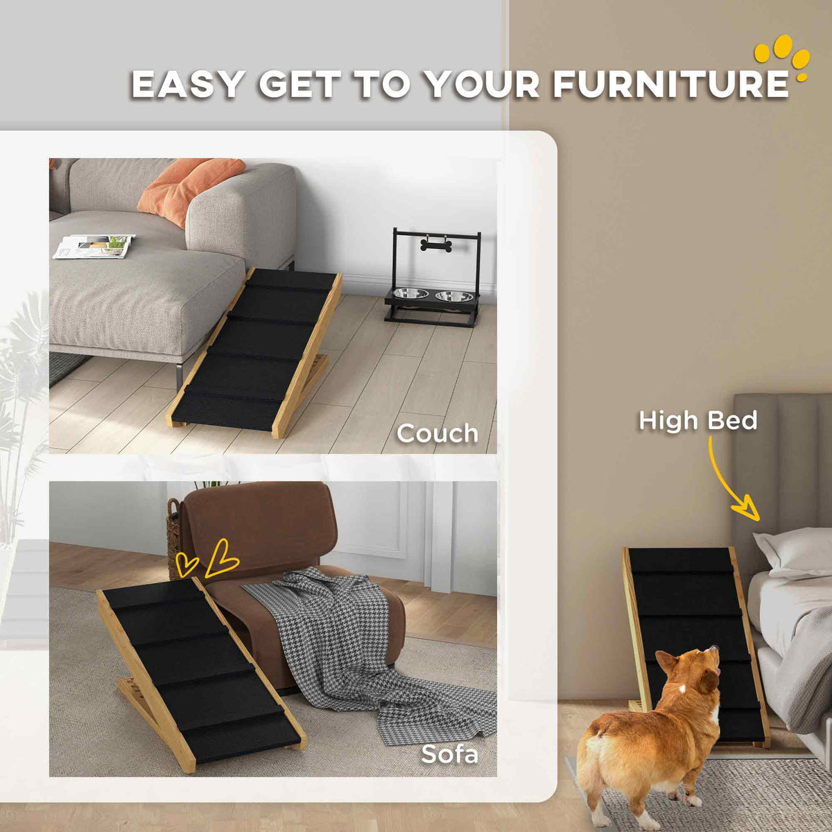 Escalera ajustable para perros de madera de pino