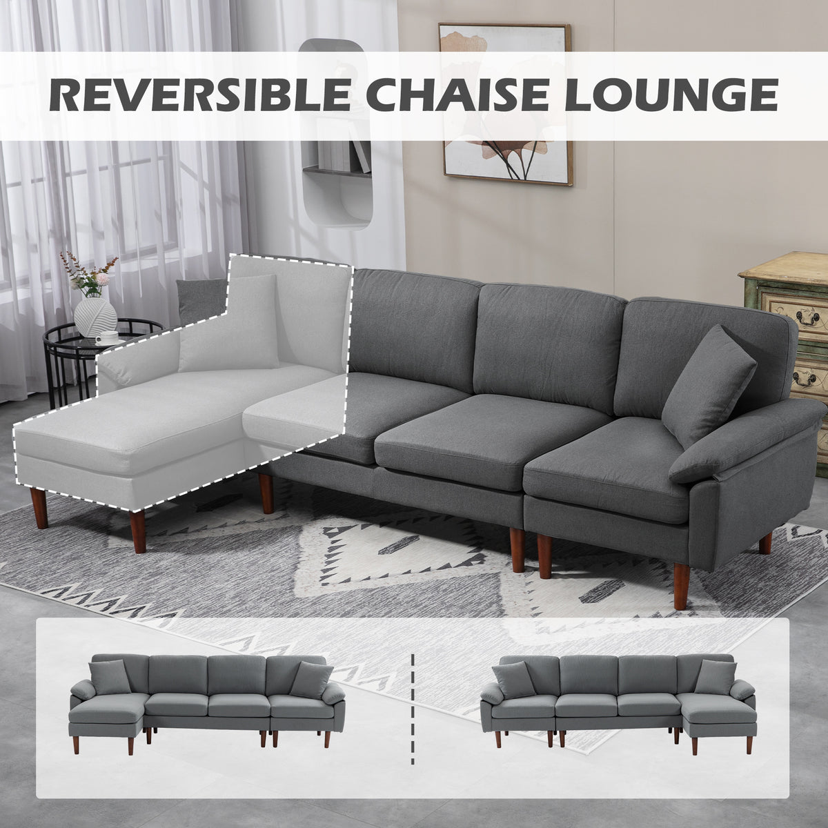 L-Shaped Sectional Sofa with Reversible Chaise Lounge