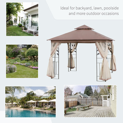 Steel Patio Gazebo Double-Tier Canopy 10x10 ft