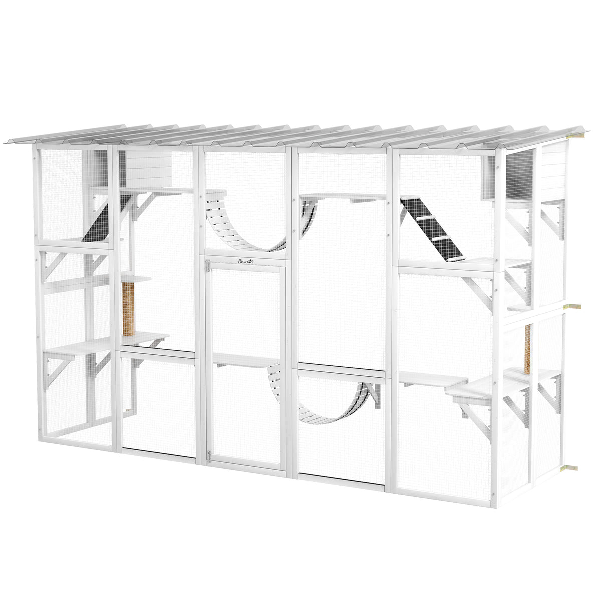 Large Outdoor Cat Enclosure with Condos and Platforms