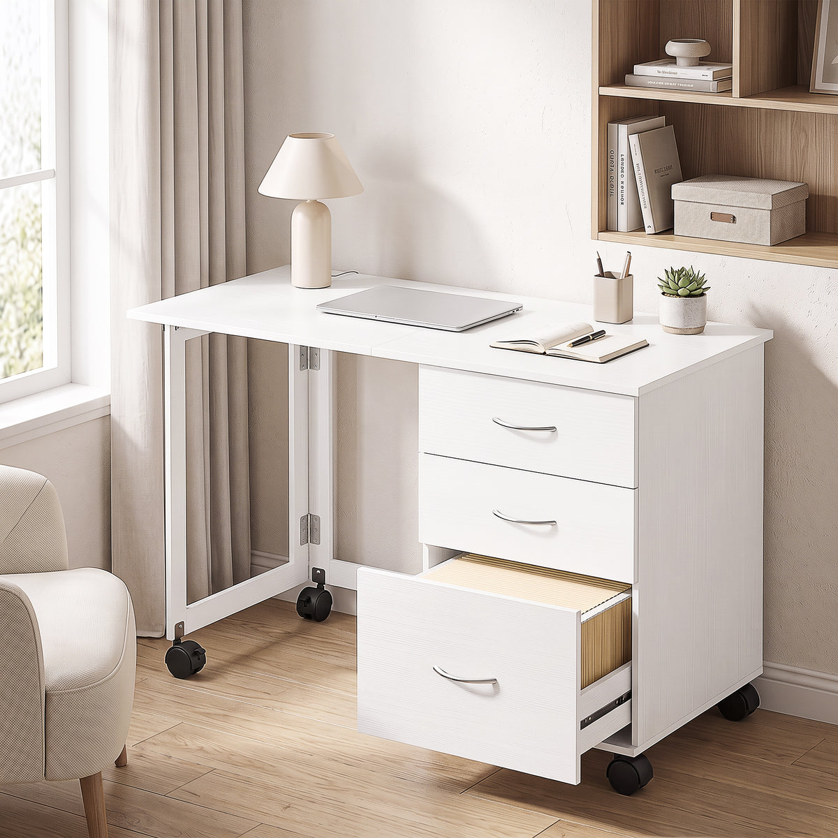 Escritorio plegable para ordenador con almacenamiento y ruedas