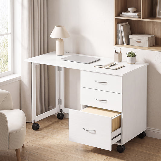 Foldable Computer Desk with Storage and Wheels